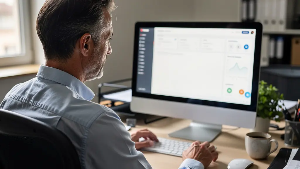Responsable administratif consultant le tableau de bord des envois recommandés électroniques sur ordinateur