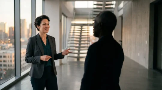 Un dirigeant d'entreprise en pleine séance de coaching stratégique, symbolisant la transformation et la croissance rapide du chiffre d'affaires.