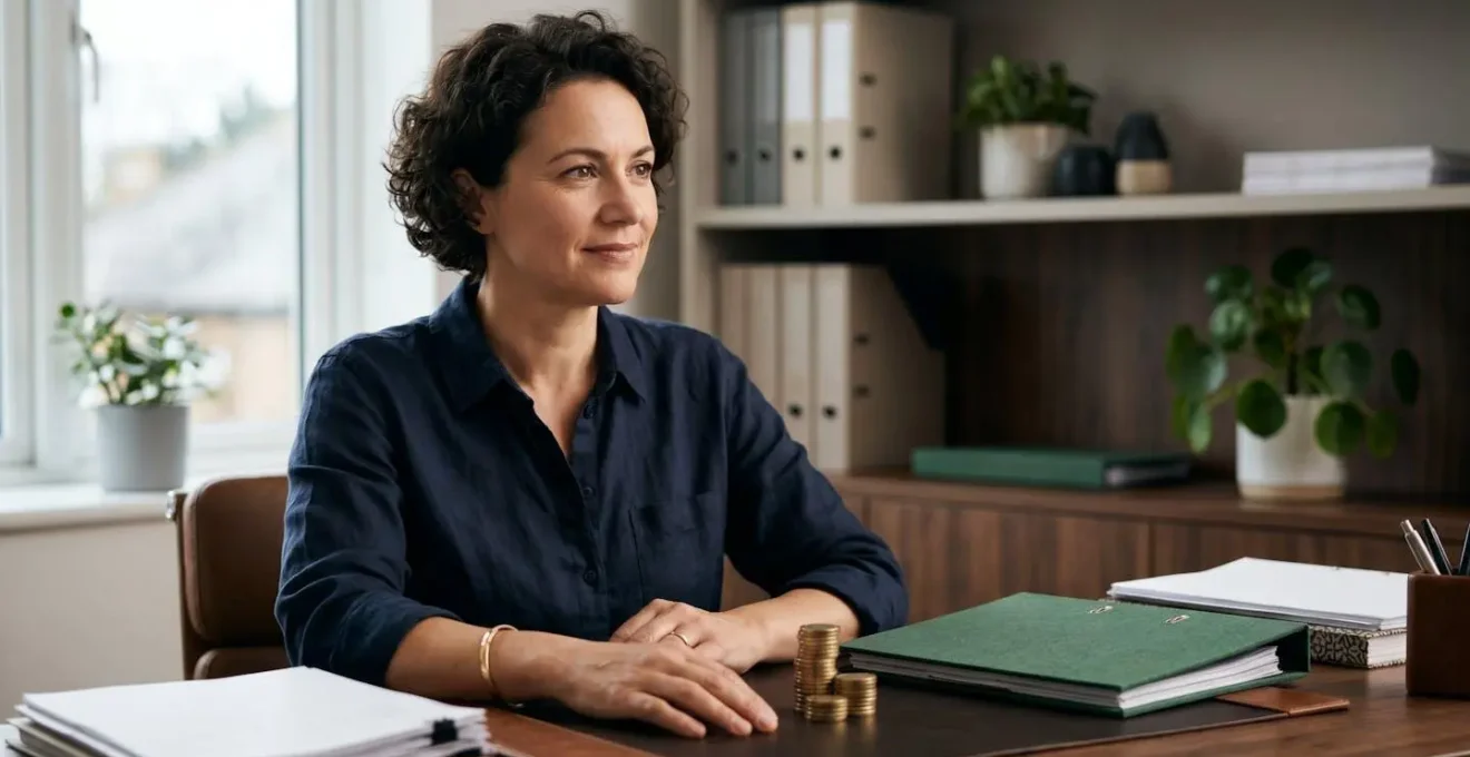 Dirigeant de petite entreprise examinant avec attention des documents de gestion de la paie, symbole de rigueur et de sérénité administrative